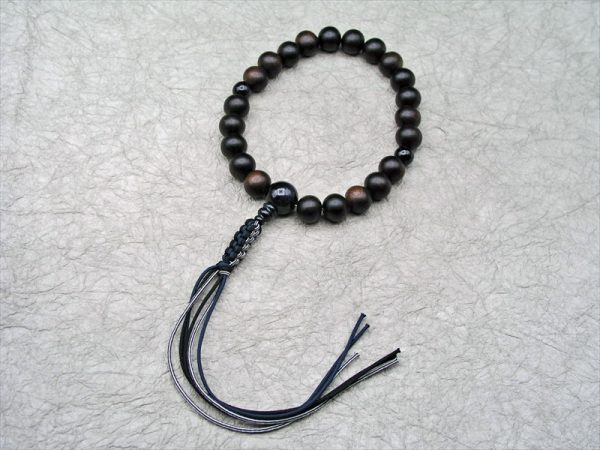 【唐木銘木念珠】1. 素引縞黒檀紺虎眼仕立正絹六本紐