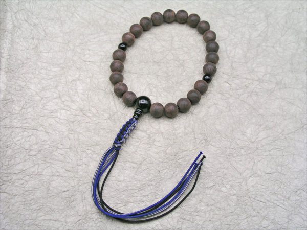 【唐木銘木念珠】5.天然縞黒檀黒オニキス仕立正絹六本紐