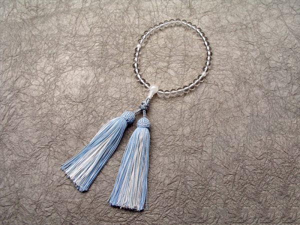 【誕生石念珠・水無月(６月)】 水晶白オニキス仕立飾り結び正絹彩り房