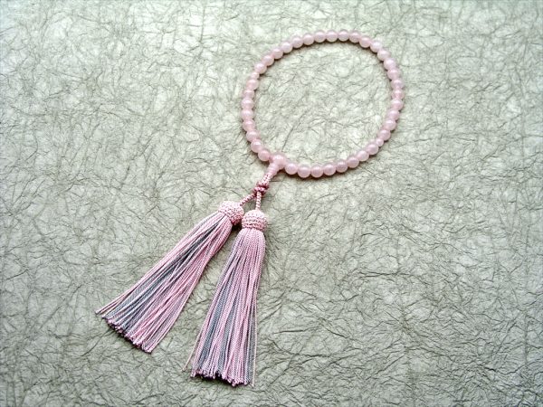 【十連十色念珠】3.ローズクォーツ共仕立飾り結び正絹彩り房