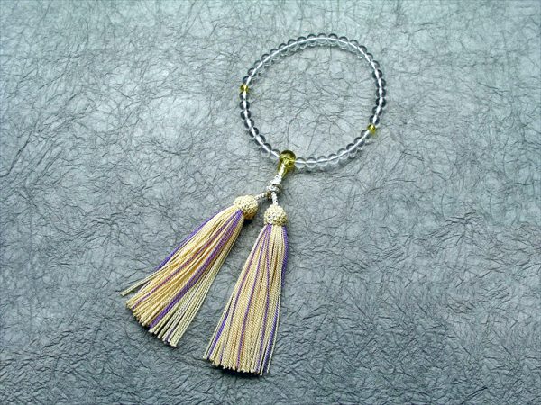 【誕生石念珠・霜月(１１月)】 水晶黄水晶仕立飾り結び正絹彩り房