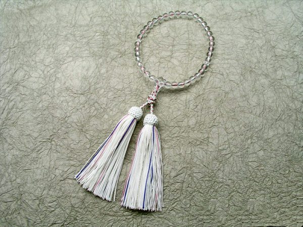 【誕生石念珠・卯月（４月）】 水晶水晶切子仕立飾り結び正絹彩り房