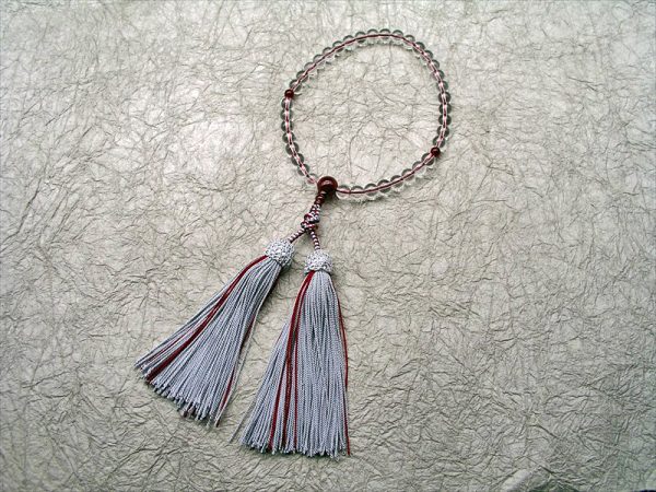 【誕生石念珠・文月（７月）】　水晶赤瑪瑙仕立飾り結び正絹彩り房