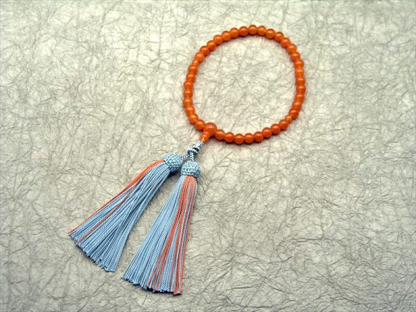 【十連十色念珠】2.オレンジアベンチュリン共仕立飾り結び正絹彩り房