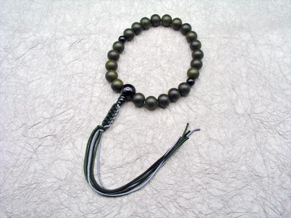 【唐木銘木念珠】4.緑壇黒オニキス仕立正絹六本紐