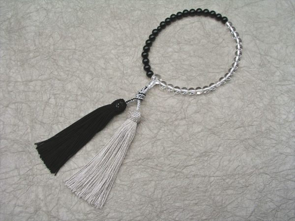 【アシンメトリー念珠（女性用）】2.水晶（丸玉）×オニキス（丸玉）アシンメトリー正絹房