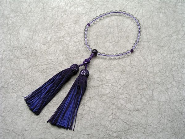 【誕生石念珠・如月（２月）】 水晶紫水晶仕立飾り結び正絹彩り房